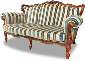 freigestelltes grün gold gestreiftes Sofa